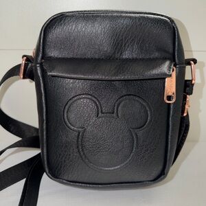 Black Faux Leather Mickey Mouse Crossbody Bag